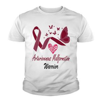 Arteriovenous Malformation Warrior Butterfly Funny Unicorn Burgundy Ribbon Arteriovenous Malformation Support Arteriovenous Malformation Awareness Youth T-shirt | Favorety UK