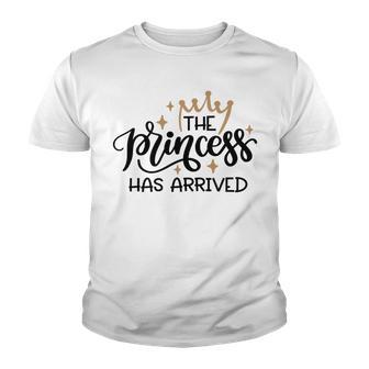 Baby Shower Text Design The Princess Has Arrived Youth T-shirt | Favorety UK