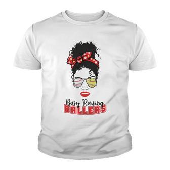 Baseball Busy Raising Ballers Momlife Mom Messy Bun Afro Mom Mothers Day Youth T-shirt | Favorety UK