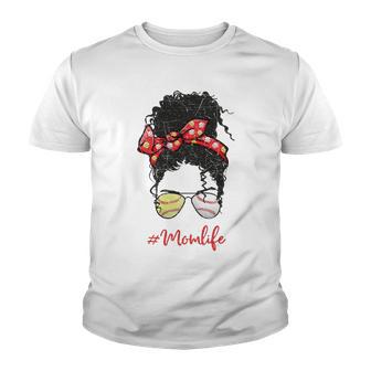 Baseball Softball Momlife Mom Messy Bun Afro Mom Mothers Day Youth T-shirt | Favorety DE