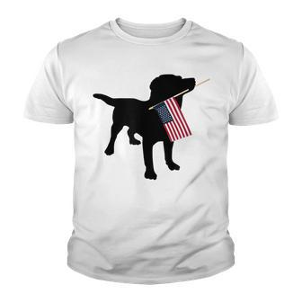 Black Lab Dog Holding July 4Th Patriotic Usa Flag Youth T-shirt - Seseable