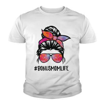 Bonus Mom Life Stepmom Mothers Day Messy Bun Hair For Woman Youth T-shirt | Favorety UK