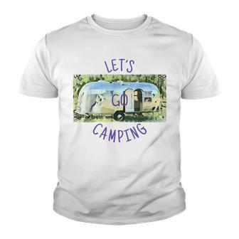 Camping Outdoors Vintage Trailer Lets Go Camping Youth T-shirt - Thegiftio UK