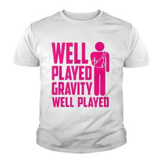Cool Broken Arm Gift For Kids Funny Gravity Gag Broke Bone Youth T-shirt - Thegiftio UK