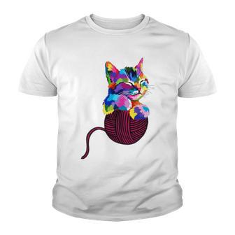 Cute Cat Gift For Kitten Lovers Colorful Art Kitty Adoption Youth T-shirt | Favorety