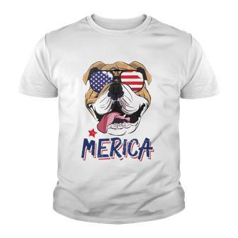 English Bulldog 4Th Of July Merica Sunglasses Usa American Patriot Gift Youth T-shirt - Thegiftio UK