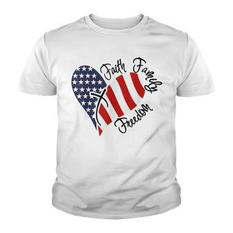 Faith Family Freedom 4th Of July American Flag Heart Youth T-shirt - Seseable