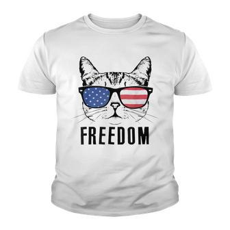 Fourth Of July Freedom Cat Flag Glasses Graphic Youth T-shirt - Thegiftio UK