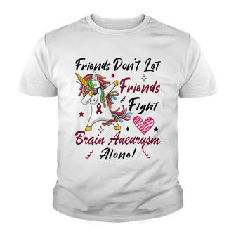 Friends Dont Let Friends Fight Brain Aneurysm Alone Unicorn Burgundy Ribbon Brain Aneurysm Bpd Brain Aneurysm Youth T-shirt | Favorety