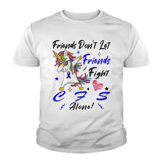 Friends Dont Let Friends Fight Chronic Fatigue Syndrome Cfs Alone Unicorn Blue Ribbon Chronic Fatigue Syndrome Support Cfs Awareness Youth T-shirt | Favorety