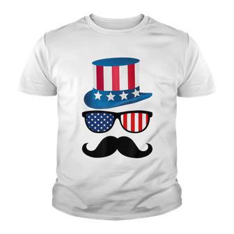 Funny Glasses Mustache Independence Day Fourth Of July Youth T-shirt - Thegiftio UK