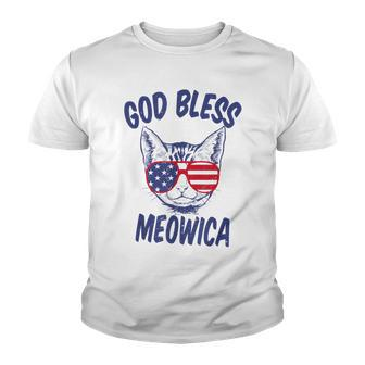 God Bless Meowica Funny Fourth Of July Cat V2 Youth T-shirt - Seseable