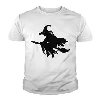 Halloween Scary Old Witch On Broom Art Design Pattern Youth T-shirt | Favorety UK