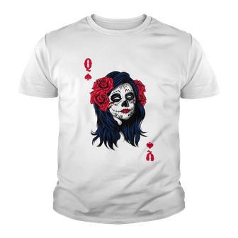 Halloween Sugar Skull With Red Floral Halloween Gift By Mesa Cute Youth T-shirt | Favorety DE