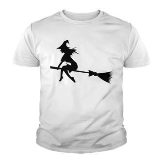 Halloween Young Scary Witch On Broom Pattern Youth T-shirt | Favorety DE