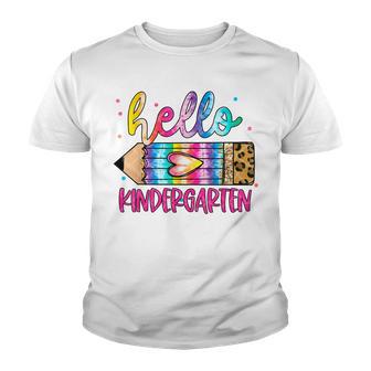 Hello Kindergarten Leopard Tie Dye Pencil Cute Teacher Youth T-shirt - Thegiftio UK