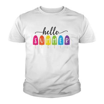 Hello Summer Vacation Ice Cream Popsicle Ice Lolly Lovers Gift Youth T-shirt - Thegiftio UK