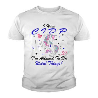 I Have Cidp Im Allowed To Do Weird Things Unicorn Blue Ribbon Cidp Support Cidp Awareness Youth T-shirt | Favorety