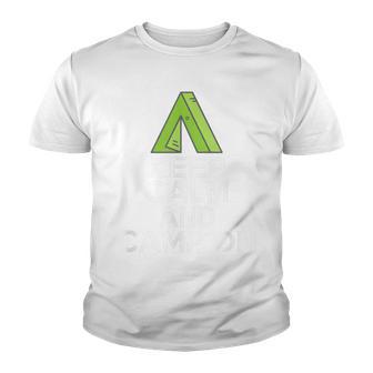 Keep Calm And Camp On Retro In Tents Party Camper Youth T-shirt - Thegiftio UK