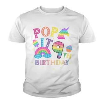 Kids 9Th Birthday Pop 9 Year Popping Party For Girls Pop It Youth T-shirt - Seseable
