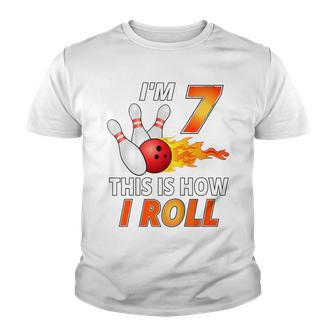 Kids Bowling Birthday 7 Year Old Boy Funny Bowler Girl Kids Youth T-shirt - Seseable