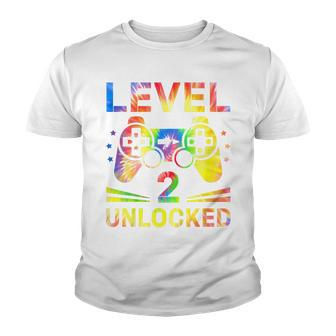 Kids Tie Dye Level 2 Unlocked Gamer 2 Year Old 2Nd Birthday Youth T-shirt - Seseable
