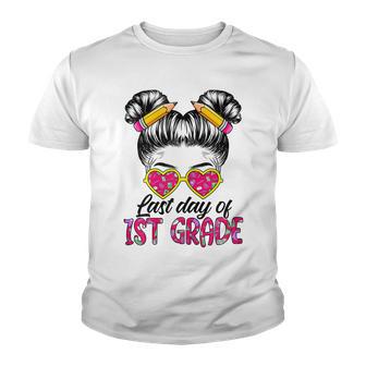 Last Day Of School Girls Messy Bun Last Day Of 1St Grade Youth T-shirt - Thegiftio UK