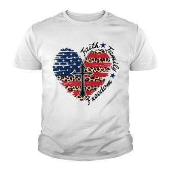 Leopard Usa Flag Heart Faith Family Freedom America Youth T-shirt - Thegiftio UK