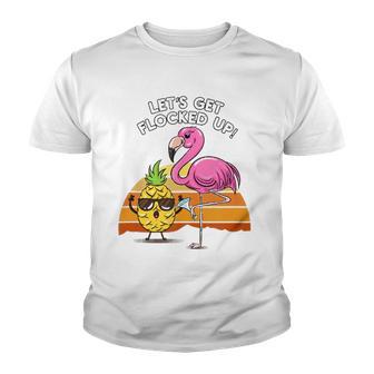 Lets Get Flocked Up Pineapple Flamingo Party Hawaiian Gift Youth T-shirt - Thegiftio UK