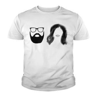 Man With Beard And Glasses With Woman Wavy Hair Youth T-shirt | Favorety AU