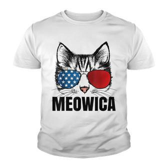 Meowica Americat 4Th Of July Usa Flag Sunglass Funny Cat Youth T-shirt - Seseable