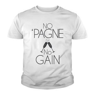 No Champagne No Gain Clinking Glasses Graphic Youth T-shirt - Thegiftio UK