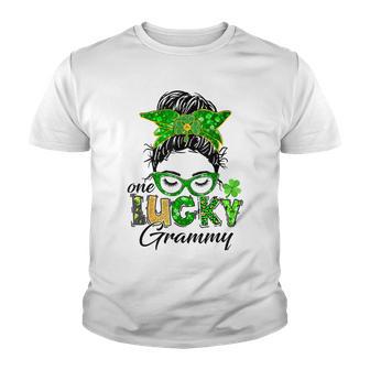 One Lucky Grammy St Patricks Day Messy Bun Mom Irish Youth T-shirt | Favorety UK