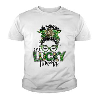 One Lucky Mama St Patricks Day Leopard Messy Bun Youth T-shirt | Favorety AU