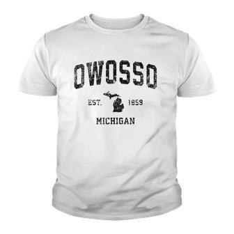 Owosso Michigan Mi Vintage Sports Design Black Print Youth T-shirt - Thegiftio UK