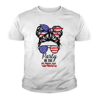Party In The Usa Messy Bun Hair Style American Flag Youth T-shirt - Thegiftio UK