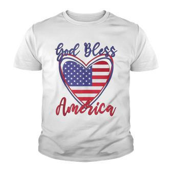 Patriotic 4Th Of July Heart For Women Cute God Bless America Youth T-shirt - Seseable