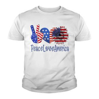 Peace Love America 4Th July Patriotic Sunflower Heart Sign V3 Youth T-shirt - Seseable