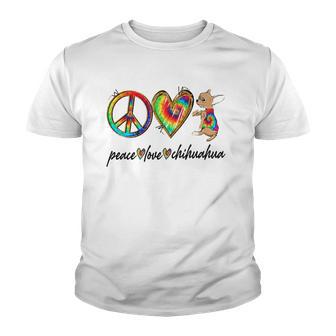 Peace Love Chihuahua Tie Dye Rainbow Dog Lover Youth T-shirt - Thegiftio UK