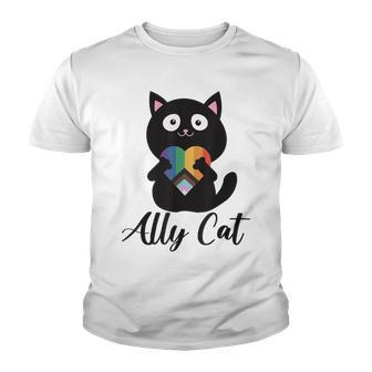 Rainbow Ally Cat Lgbt Gay Pride Flag Heart Men Women Kids  Youth T-shirt