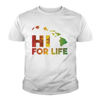 Rasta Colored Hi For Life Hawaii Palm Tree Tee Youth T-shirt | Mazezy