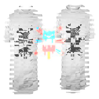 Red White & Blue Popsicle Cat - 4Th Of July Youth T-shirt - Thegiftio