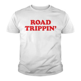 Road Trippin Red And White Vintage Slogan Youth T-shirt - Thegiftio UK