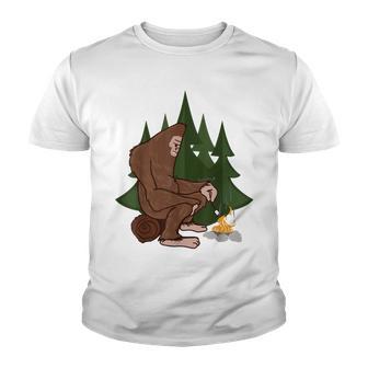 Sasquatch Camping Roasting A Marshmallow Graphic Youth T-shirt - Thegiftio UK