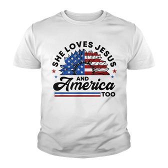 She Loves Jesus And America Too Christian Women Us Sunflower Youth T-shirt - Thegiftio UK