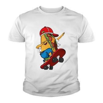 Skateboarder Taco Electric Skateboard Mexican Burrito Chili Youth T-shirt | Mazezy