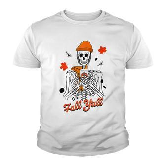 Skeleton It’S Fall Y’All Thanksgiving Funny Autumn Halloween Youth T-shirt | Favorety DE