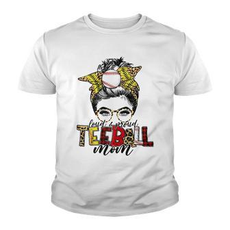 Teeball Mom Leopard Ball Mom Messy Hair Bun Mothers Day Youth T-shirt | Favorety UK