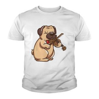 Violinist Pug Dog Violin Viola Player Music Lover Gift Girls Youth T-shirt - Thegiftio UK