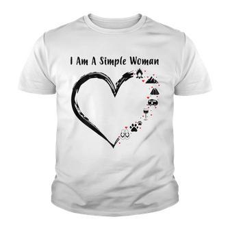 Womens I Am A Simple Woman Wine Flip Flops Dog Paw Camping Youth T-shirt - Thegiftio UK